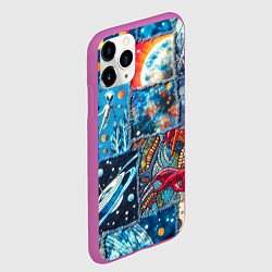 Чехол iPhone 11 Pro матовый Космические обитатели на дениме, цвет: 3D-фиолетовый — фото 2