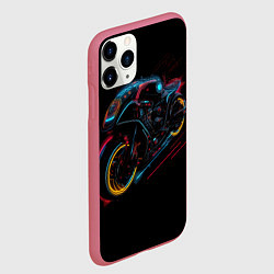 Чехол iPhone 11 Pro матовый Мотоцикл будущего в стиле киберпанк, цвет: 3D-малиновый — фото 2