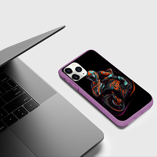 Чехол iPhone 11 Pro матовый Мотоцикл будущего в стиле киберпанк / 3D-Фиолетовый – фото 3