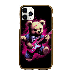 Чехол iPhone 11 Pro матовый Плюшевый медведь музыкант с гитарой, цвет: 3D-коричневый