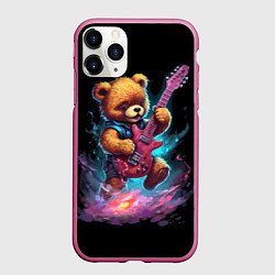 Чехол iPhone 11 Pro матовый Большой плюшевый медведь играет на гитаре, цвет: 3D-малиновый