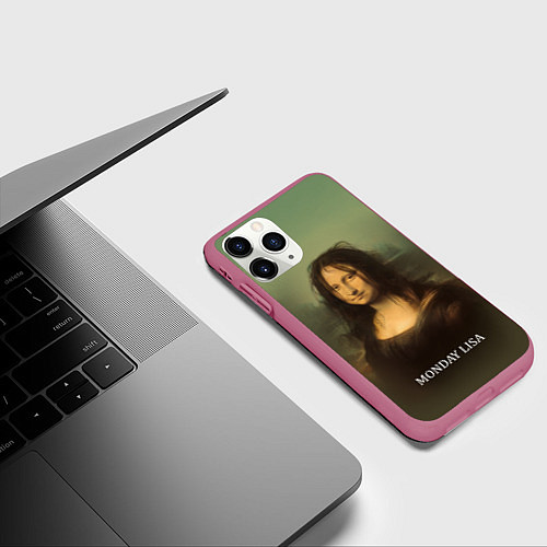 Чехол iPhone 11 Pro матовый Лиза в понедельник - Мона Лиза / 3D-Малиновый – фото 3