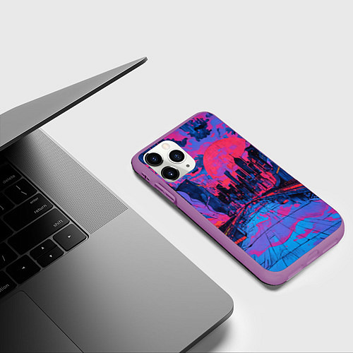 Чехол iPhone 11 Pro матовый Город в психоделических цветах / 3D-Фиолетовый – фото 3