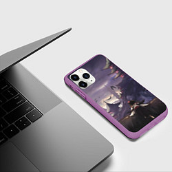 Чехол iPhone 11 Pro матовый Touhou Project Aya Шамеймару город на фоне, цвет: 3D-фиолетовый — фото 2