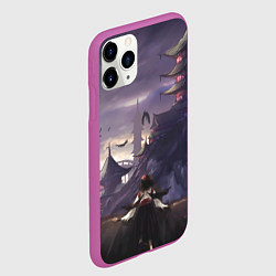 Чехол iPhone 11 Pro матовый Touhou Project Aya Шамеймару город на фоне, цвет: 3D-фиолетовый — фото 2