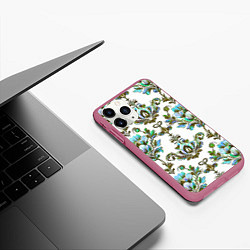 Чехол iPhone 11 Pro матовый Цветочный винтажный узор, цвет: 3D-малиновый — фото 2
