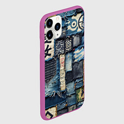 Чехол iPhone 11 Pro матовый Иероглифы на пэчворк дениме, цвет: 3D-фиолетовый — фото 2