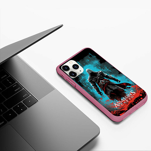 Чехол iPhone 11 Pro матовый Assassins creed подводный город / 3D-Малиновый – фото 3