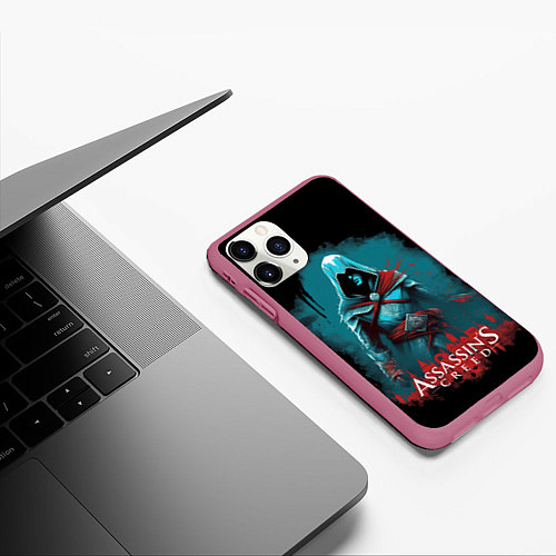 Чехол iPhone 11 Pro матовый Assassins creed синий дым / 3D-Малиновый – фото 3