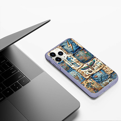 Чехол iPhone 11 Pro матовый Пэчворк из Египетских мотивов / 3D-Светло-сиреневый – фото 3