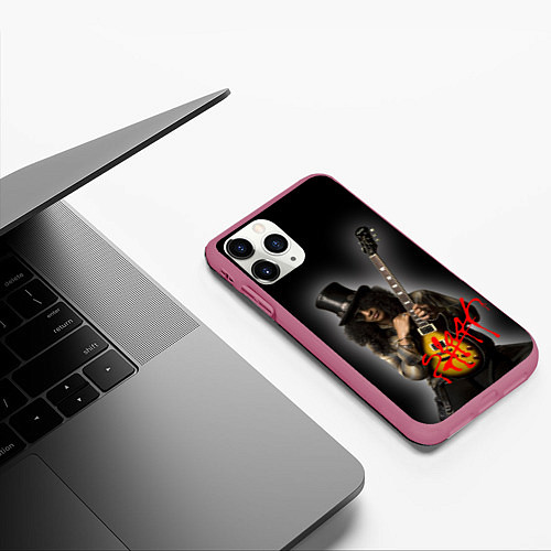 Чехол iPhone 11 Pro матовый Slash музыкант группы Guns N Roses / 3D-Малиновый – фото 3