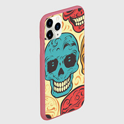 Чехол iPhone 11 Pro матовый Праздничные черепа, цвет: 3D-малиновый — фото 2