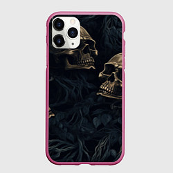 Чехол iPhone 11 Pro матовый Черепа в листьях, цвет: 3D-малиновый