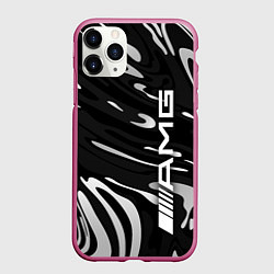Чехол iPhone 11 Pro матовый Мерседес АМГ - белые волны, цвет: 3D-малиновый