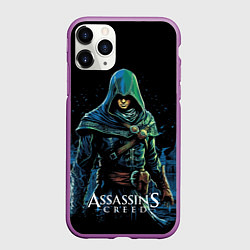 Чехол iPhone 11 Pro матовый Assassins creed персонаж нарисован на черном, цвет: 3D-фиолетовый
