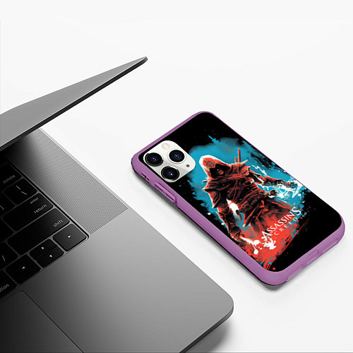 Чехол iPhone 11 Pro матовый Assassins creed фон абстрактный / 3D-Фиолетовый – фото 3