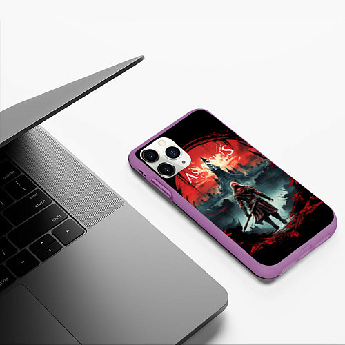 Чехол iPhone 11 Pro матовый Assassins creed город на горизонте / 3D-Фиолетовый – фото 3