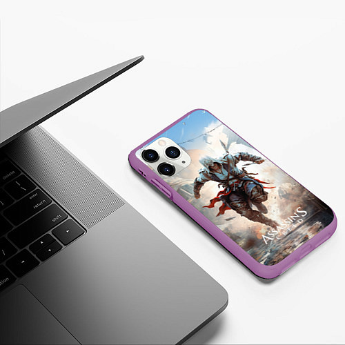 Чехол iPhone 11 Pro матовый Assassins creed паркур / 3D-Фиолетовый – фото 3