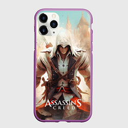Чехол iPhone 11 Pro матовый Assassins creed большой город, цвет: 3D-фиолетовый
