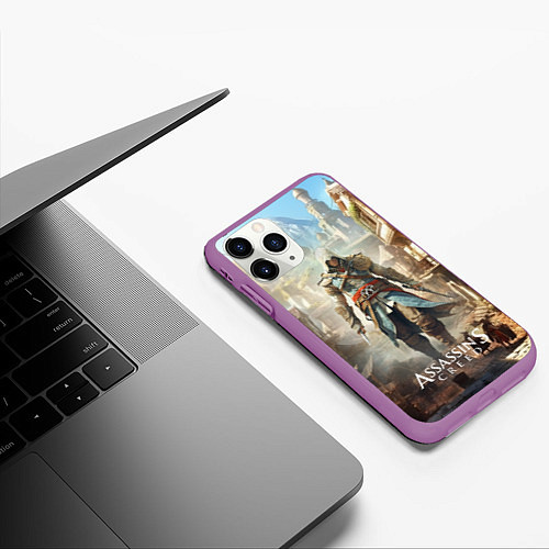 Чехол iPhone 11 Pro матовый Assassins creed старый город / 3D-Фиолетовый – фото 3