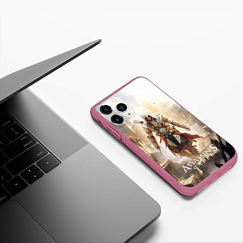 Чехол iPhone 11 Pro матовый Assassins creed старый город / 3D-Малиновый – фото 3