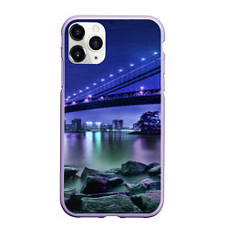 Чехол iPhone 11 Pro матовый Вечерняя Америка - мост, цвет: 3D-светло-сиреневый