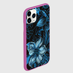 Чехол iPhone 11 Pro матовый Синие цветы абстракции, цвет: 3D-фиолетовый — фото 2