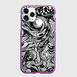Чехол iPhone 11 Pro матовый Черные и белые абстрактные узоры, цвет: 3D-фиолетовый