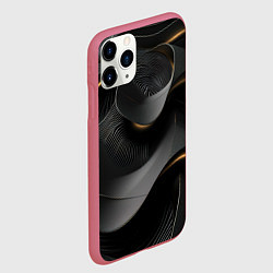 Чехол iPhone 11 Pro матовый Черная абстракция с темными золотыми вставками, цвет: 3D-малиновый — фото 2