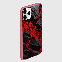 Чехол iPhone 11 Pro матовый Красные разломы черных камней, цвет: 3D-малиновый — фото 2