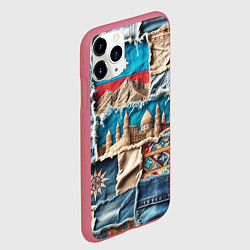 Чехол iPhone 11 Pro матовый Пэчворк джинсы в Азербайджане, цвет: 3D-малиновый — фото 2