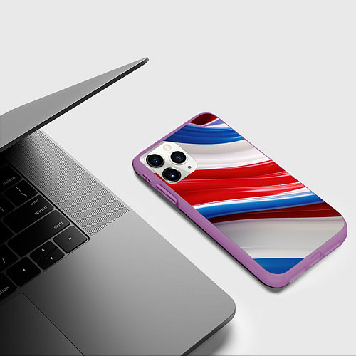 Чехол iPhone 11 Pro матовый Объемные волны абстракции красно-сине-белые / 3D-Фиолетовый – фото 3
