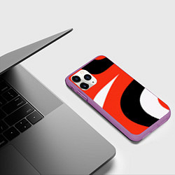 Чехол iPhone 11 Pro матовый Геометрические волнистые абстрактные волны белые к, цвет: 3D-фиолетовый — фото 2