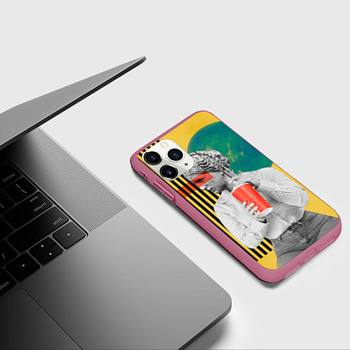 Чехол iPhone 11 Pro матовый Абстракция ретро стиль / 3D-Малиновый – фото 3