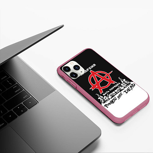 Чехол iPhone 11 Pro матовый Анархия - Punks not dead / 3D-Малиновый – фото 3