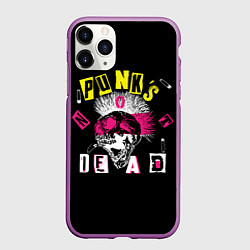 Чехол iPhone 11 Pro матовый Панки живы - череп с ирокезом, цвет: 3D-фиолетовый