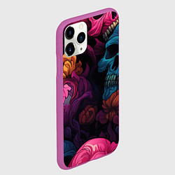 Чехол iPhone 11 Pro матовый Яркие цветы с черепами, цвет: 3D-фиолетовый — фото 2