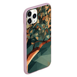 Чехол iPhone 11 Pro матовый Полигональное дерево с зелеными листьями, цвет: 3D-розовый — фото 2