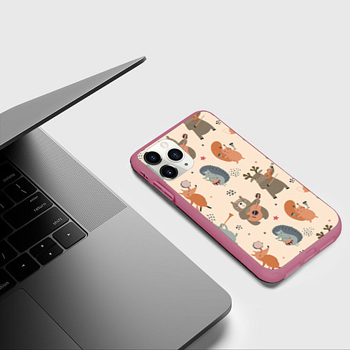 Чехол iPhone 11 Pro матовый Животные с инструментами / 3D-Малиновый – фото 3