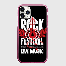 Чехол iPhone 11 Pro матовый Rock festival - live music, цвет: 3D-малиновый