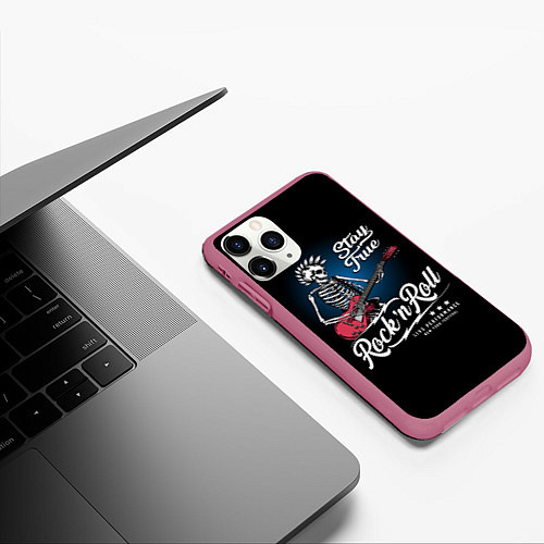 Чехол iPhone 11 Pro матовый Rock and roll - punk / 3D-Малиновый – фото 3