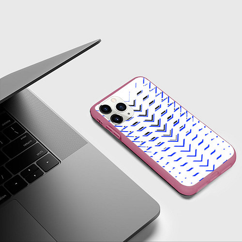 Чехол iPhone 11 Pro матовый Чёрные и синие полосы на белом фоне / 3D-Малиновый – фото 3
