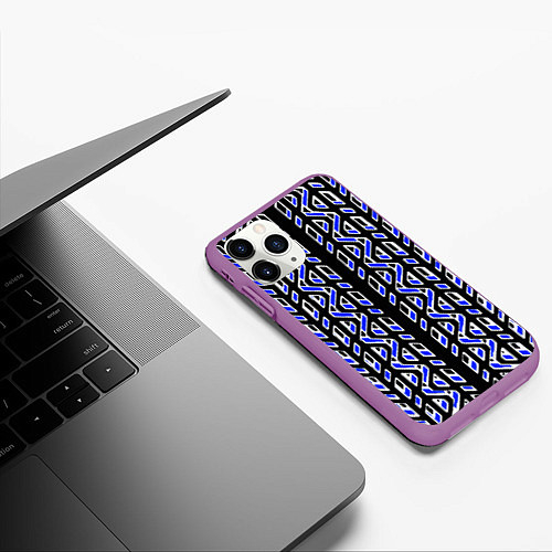 Чехол iPhone 11 Pro матовый Чёрно-синий паттерн конструкция / 3D-Фиолетовый – фото 3