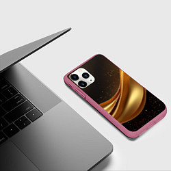 Чехол iPhone 11 Pro матовый Золотая стильная абстракция на черном фоне, цвет: 3D-малиновый — фото 2