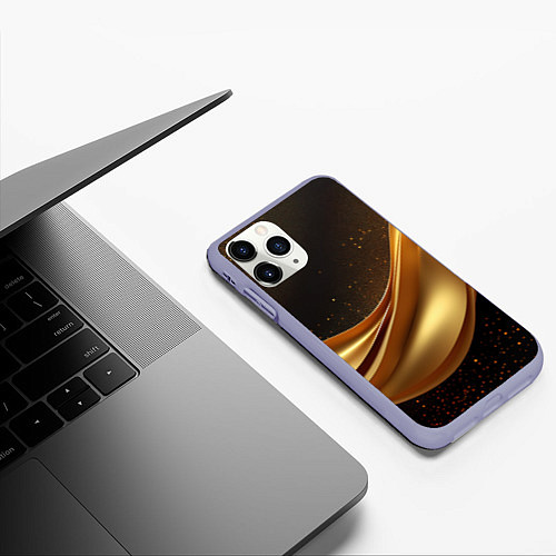 Чехол iPhone 11 Pro матовый Золотая стильная абстракция на черном фоне / 3D-Светло-сиреневый – фото 3