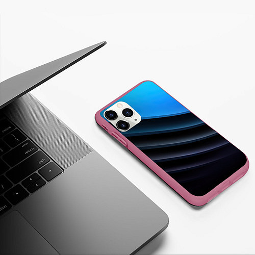 Чехол iPhone 11 Pro матовый Геометрическая синяя абстракция на черном фоне мин / 3D-Малиновый – фото 3