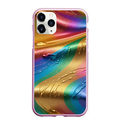 Чехол iPhone 11 Pro матовый Жидкий радужный металл, цвет: 3D-розовый