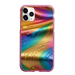 Чехол iPhone 11 Pro матовый Жидкий радужный металл, цвет: 3D-малиновый