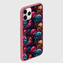 Чехол iPhone 11 Pro матовый Поле яркий черепов и цветов, цвет: 3D-малиновый — фото 2