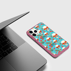 Чехол iPhone 11 Pro матовый Черепа и отпуск, цвет: 3D-малиновый — фото 2